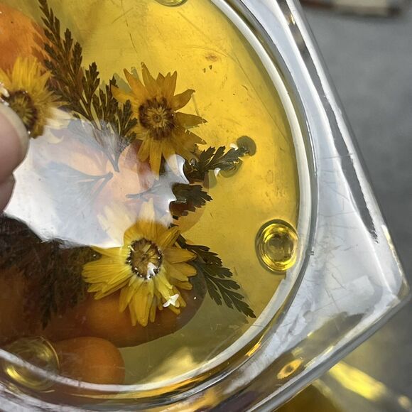 Vintage Lucite Acrylic Footed Coasters Dried Pressed Flowers Set of 6 Clear 3.5" - Picture 7 of 16